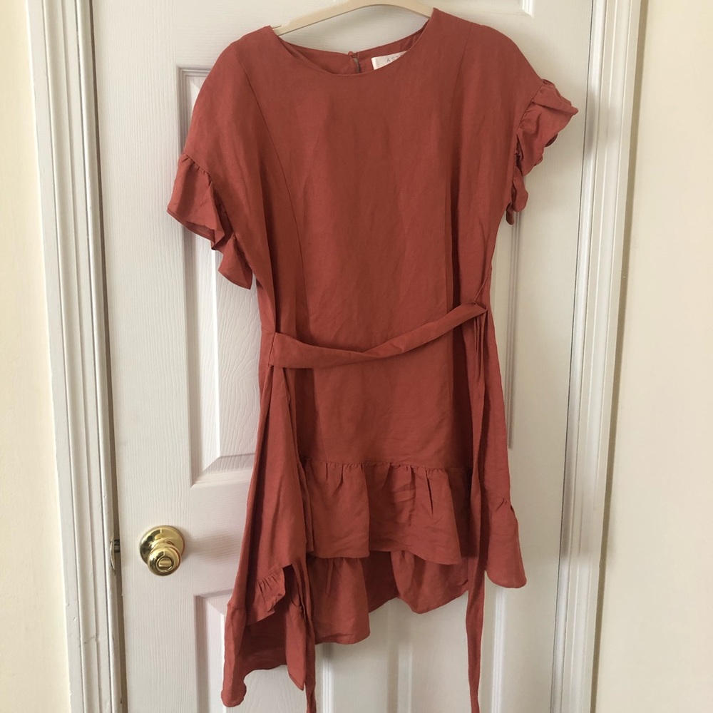 ASTR burnt orange ruffle dress